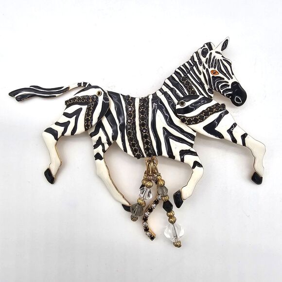 Lunch at the Ritz Zebra Brooch Vintage LATR 2Go Articulated Crystal Safari Pin - Picture 2 of 14